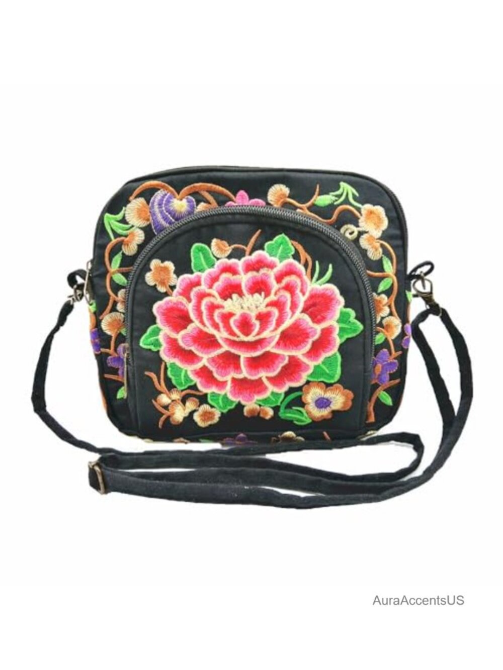 Embroidered Floral Crossbody Bag Small 3 Layer Cell Phone Purse Wallet
